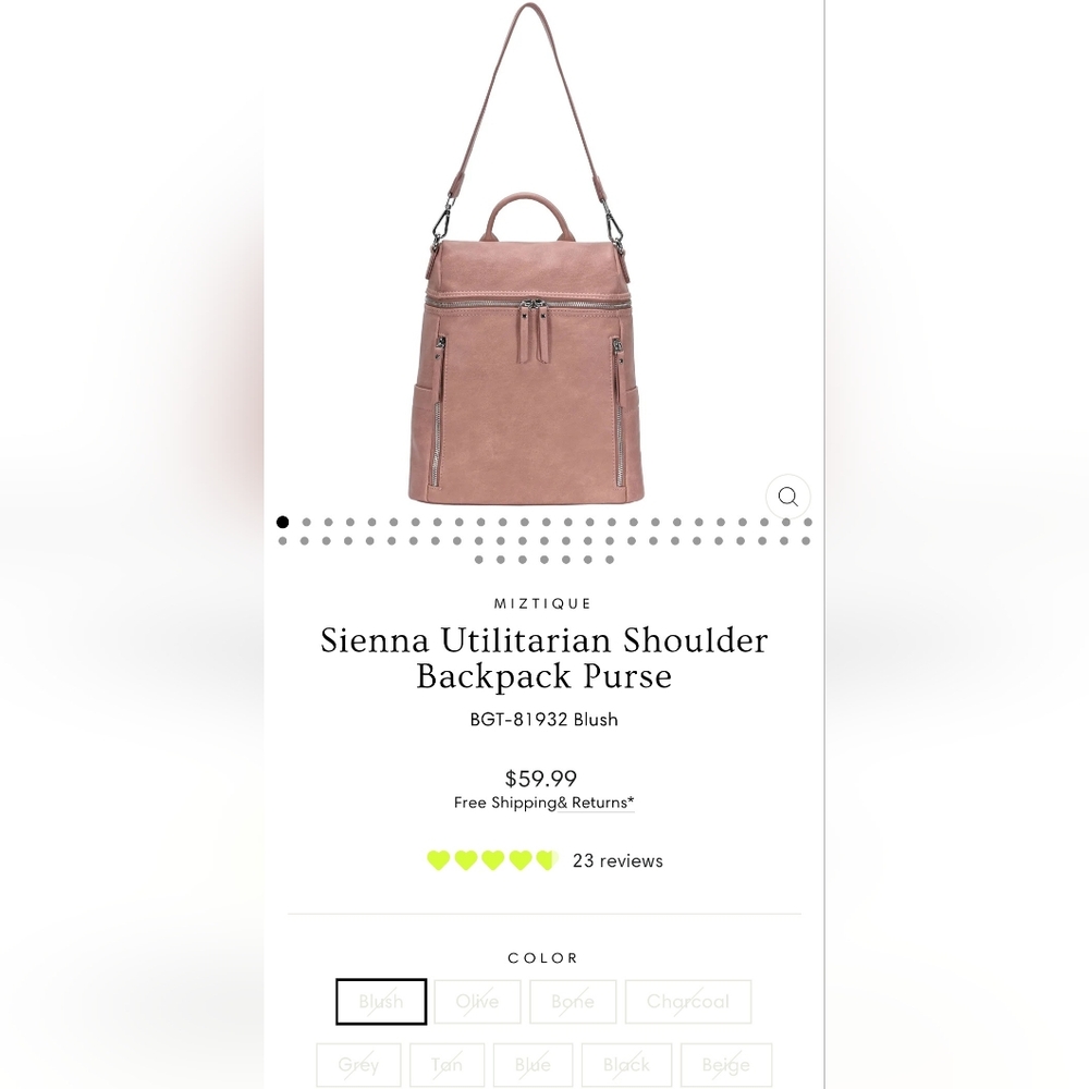 Miztique Blush Shoulder Backpack Purse